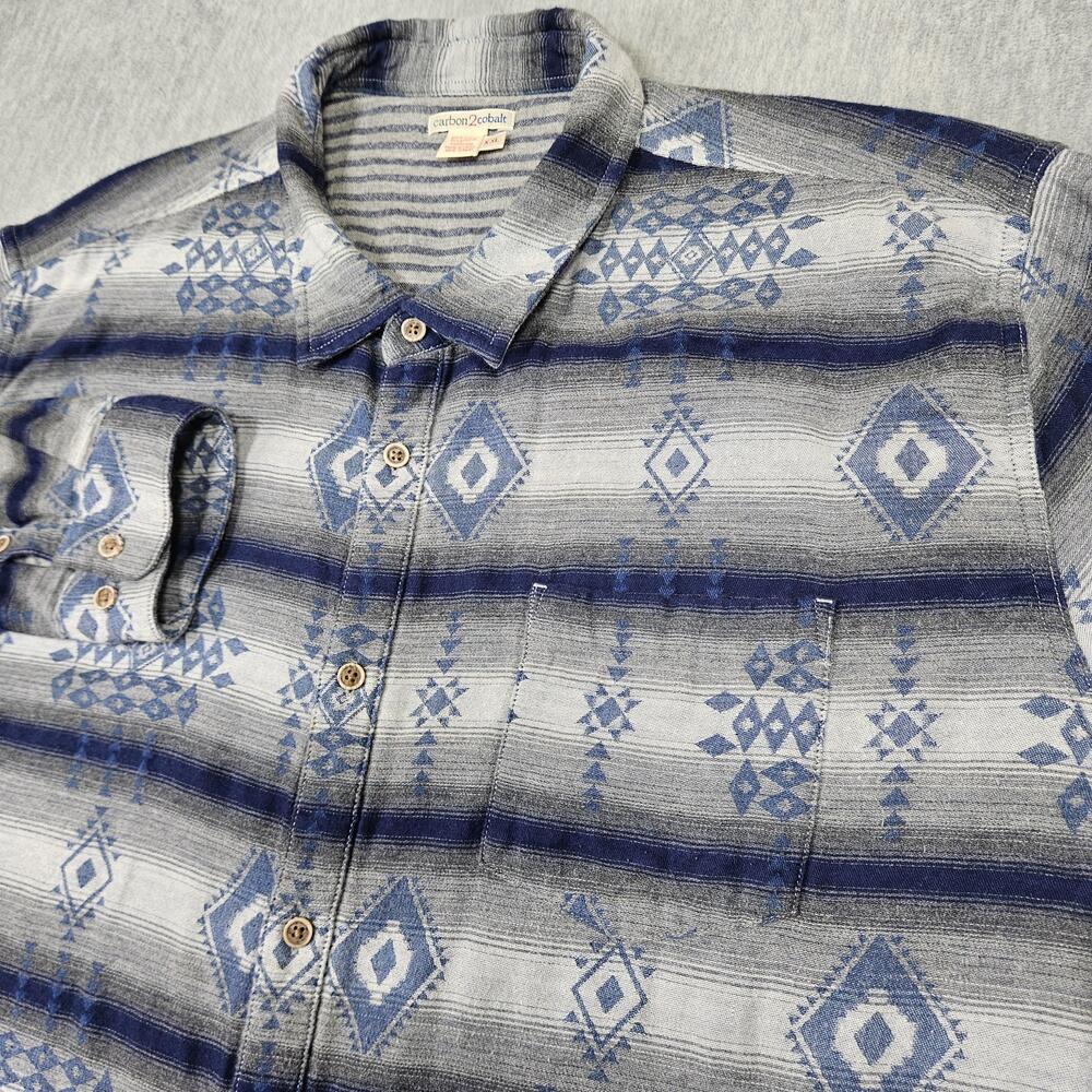 carbon2cobalt Shirt Mens 2XL Blue Southwestern Aztec Button Up Long Sleeve